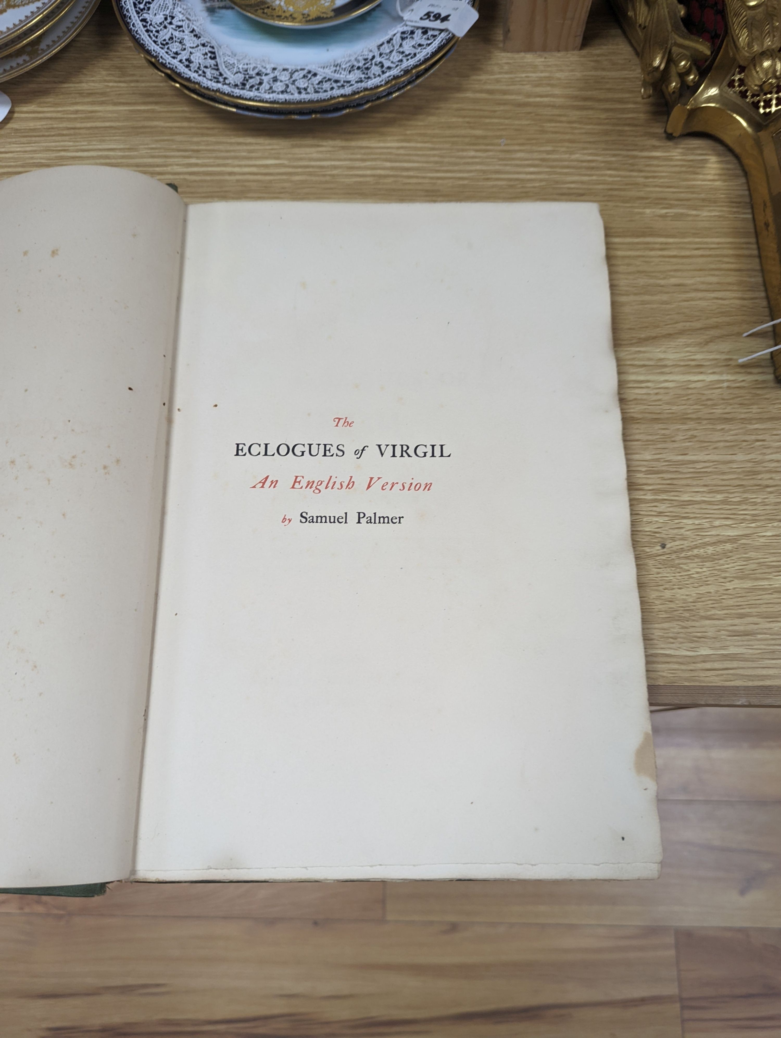 Vergilius Maro, Publius, - The Eclogues of Vergil, an English Version, illustrated by Samuel Palmer, with 14 plates, including 5 original etchings, folio, green cloth gilt, Seeley & Co; London, 1883